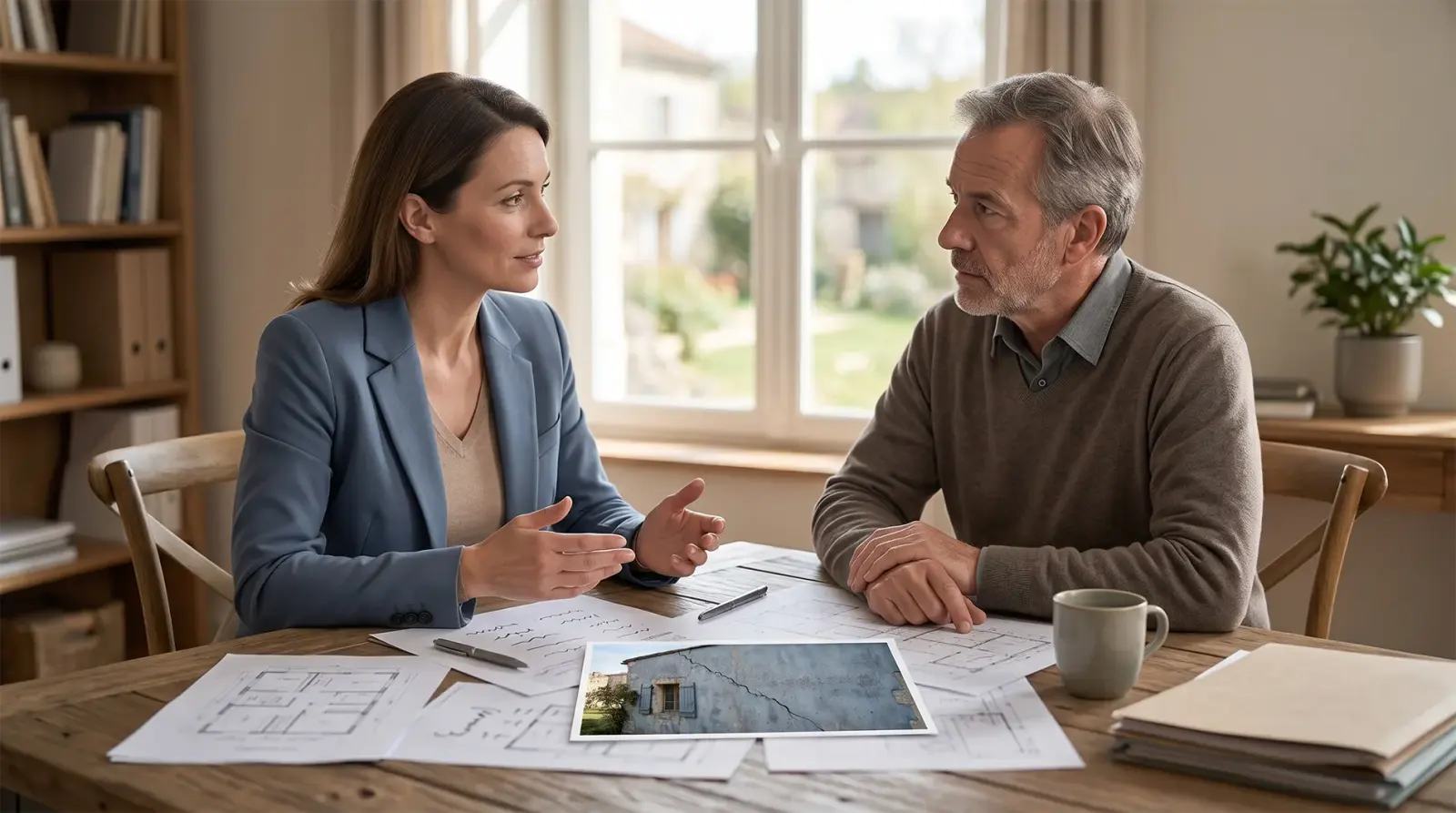 Expert and client discussing a crack case file