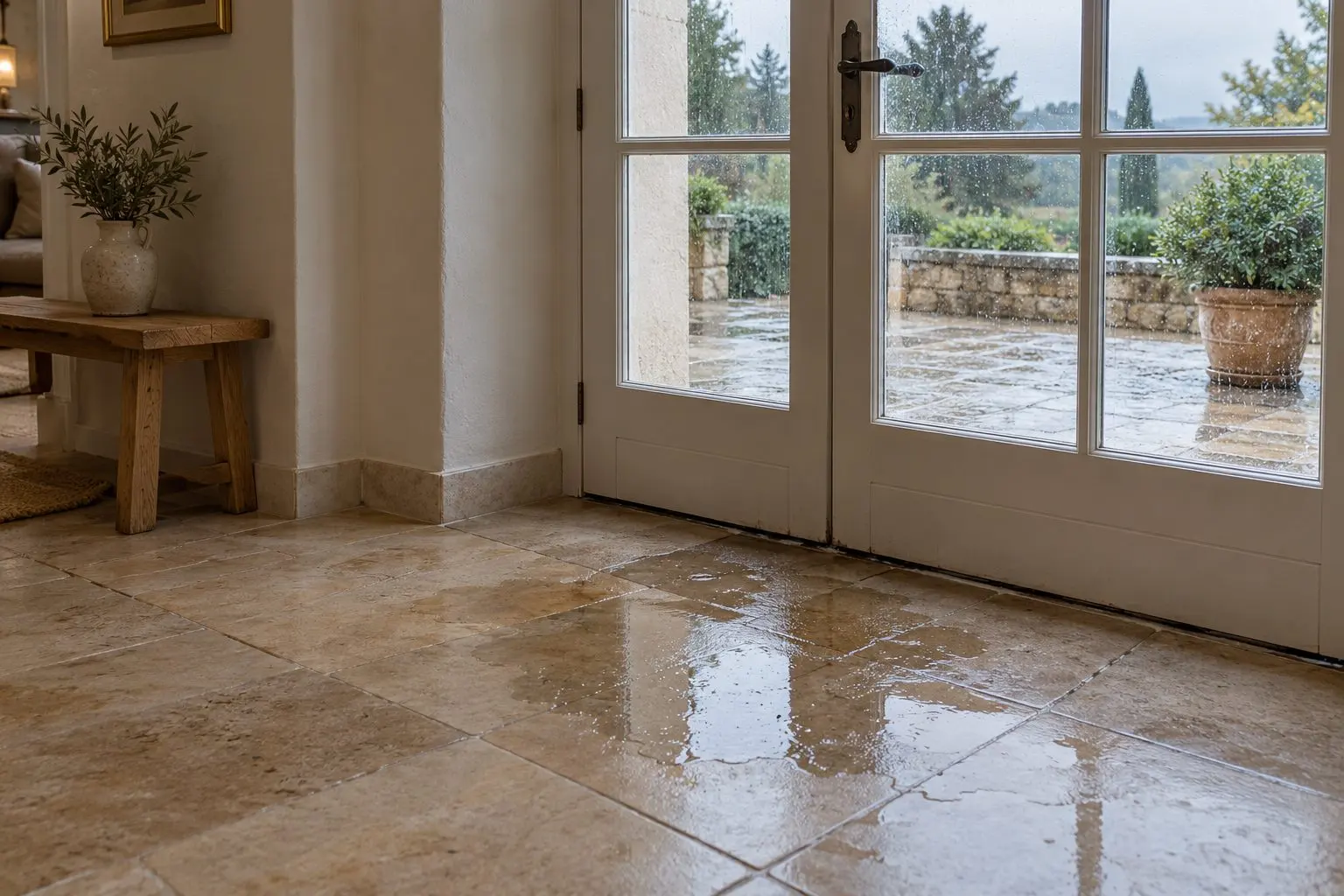 Infiltration d’eau au pied d’une porte-fenêtre