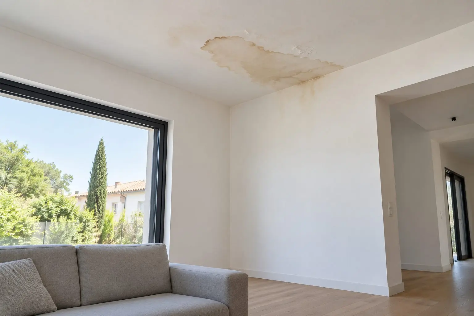 Auréole d’humidité au plafond d’un séjour