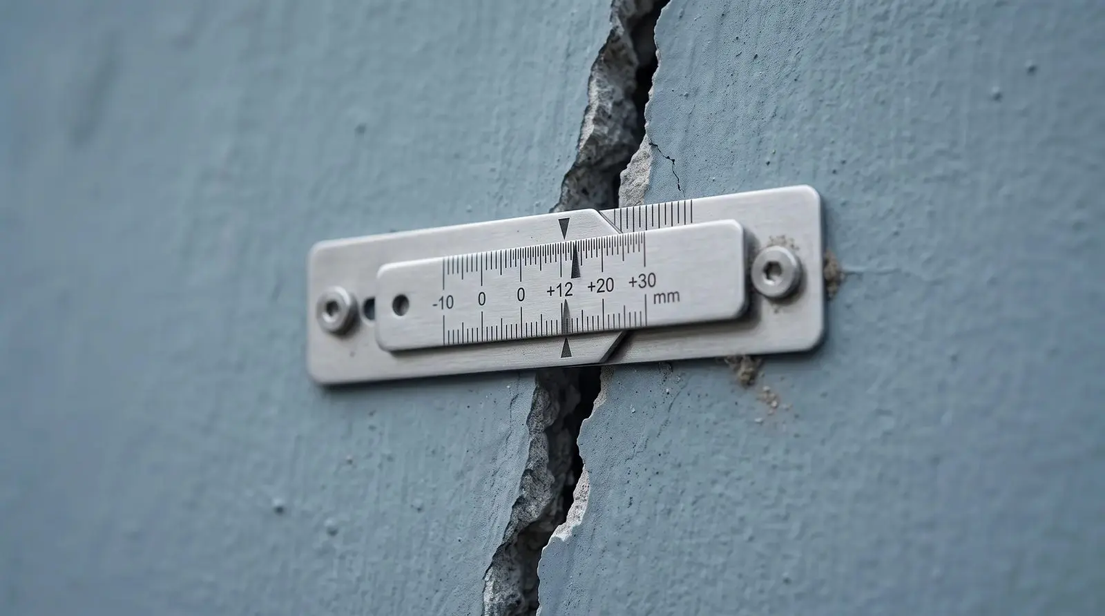 Jauge de mesure posée sur une fissure